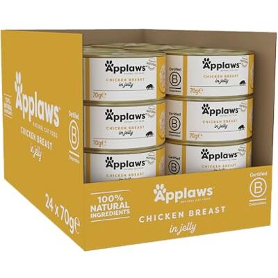 Applaws Naturlig kycklingbröst i gelé våt kattmat för vuxna katter förpackning med 24 x 70 g burkar Applaws Naturlig kycklingbröst i gelé våt kattmat för vuxna katter förpackning med 24 x 70 g burkar