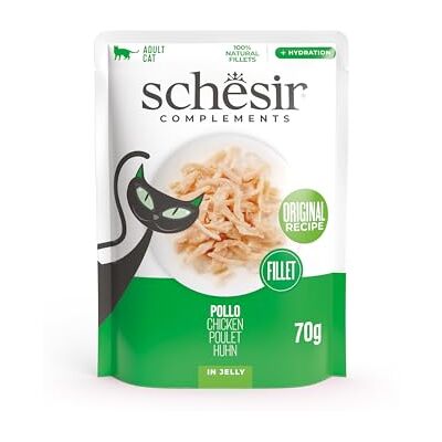 Schesir , Kycklingfiléer av gelé i påse, kompletterande våtfoder för katter, originalrecept, 100% naturlig, grymhetsfri, 12 x 70 g Schesir , Kycklingfiléer av gelé i påse, kompletterande våtfoder för katter, originalrecept, 100% naturlig, grymhetsfri, 12 x 70 g