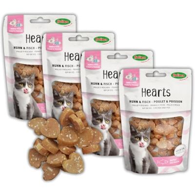 Bubimex Chicken Hearts kattgodis kyckling och fisksmak låg fetthalt perfekt som belöning set med 4 x 50 g (200 g) Bubimex Chicken Hearts kattgodis kyckling och fisksmak låg fetthalt perfekt som belöning set med 4 x 50 g (200 g)