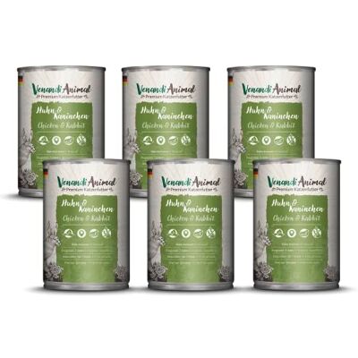 VenandiAnimal Venandi Våtfoder med kyckling och kanin för katter, spannmålsfritt med extra mycket kött, 6 x 400 g (6-pack) VenandiAnimal Venandi Våtfoder med kyckling och kanin för katter, spannmålsfritt med extra mycket kött, 6 x 400 g (6-pack)