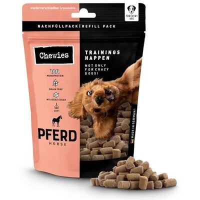 Chewies Träningshapen häst hundgodis spannmålsfritt, mjukt och utan socker – monoprotein hundgodis i återförslutningsbar förpackning – Made in Germany (6 x 175 g) Chewies Träningshapen häst hundgodis spannmålsfritt, mjukt och utan socker – monoprotein hundgodis i återförslutningsbar förpackning – Made in Germany (6 x 175 g)