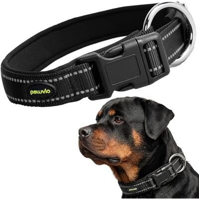 Peluvio Buddy Reflekterande Hundhalsband i Slitstark Nylon, Justerbart Halsband för Små Medelstora & Stora Hundar, Lätt och Vattentåligt med Metallspänne och Reflexsömmar, Tvättbart, (XL, Svart) Peluvio Buddy Reflekterande Hundhalsband i Slitstark Nylon, Justerbart Halsband för Små Medelstora & Stora Hundar, Lätt och Vattentåligt med Metallspänne och Reflexsömmar, Tvättbart, (XL, Svart)