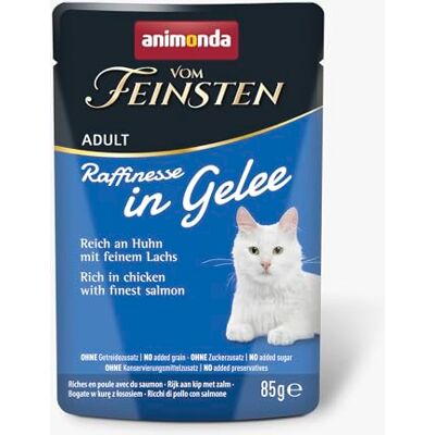 animonda Vom Feinsten animonda från den finaste premium-pouch kattmat våt i gelé, förfining rik på kyckling med lax (24 x 85 g), kornfria katter, våtfoder utan socker, med färska köttiga ingredienser animonda Vom Feinsten animonda från den finaste premium-pouch kattmat våt i gelé, förfining rik på kyckling med lax (24 x 85 g), kornfria katter, våtfoder utan socker, med färska köttiga ingredienser