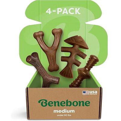 Benebone Durable Dog Chew Toy Box för aggressiva tjuvdjur med Wishbone, Fishbone Stick & Zaggers, Medium Benebone Durable Dog Chew Toy Box för aggressiva tjuvdjur med Wishbone, Fishbone Stick & Zaggers, Medium