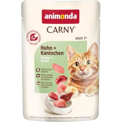 animonda Carny kattmat våt kyckling + kanin, 12 portionspåsar (12 x 85 g), spannmålsfria katter, våtfoder utan socker, med färska köttiga ingredienser animonda Carny kattmat våt kyckling + kanin, 12 portionspåsar (12 x 85 g), spannmålsfria katter, våtfoder utan socker, med färska köttiga ingredienser
