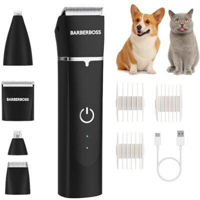 BARBERBOSS klippmaskin för husdjur, trimmer för hundar och katter, professionell hundhårtrimmer kit för tjock och matt päls, trådlös groomer med keramiskt blad, vattentät husdjursklippare med BARBERBOSS klippmaskin för husdjur, trimmer för hundar och katter, professionell hundhårtrimmer kit för tjock och matt päls, trådlös groomer med keramiskt blad, vattentät husdjursklippare med