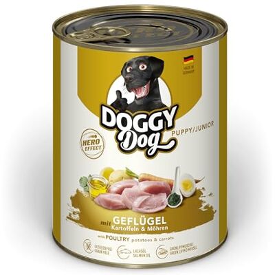 Soul Pet DOGGY Dog Paté Fjäderfä Puppy/Junior, 6 x 800 g, våtfoder för unga hundar, spannmålsfritt valpfoder med laxolja och grönläppskal, hundfoder med potatis och morot, tillverkad i Tyskland Soul Pet DOGGY Dog Paté Fjäderfä Puppy/Junior, 6 x 800 g, våtfoder för unga hundar, spannmålsfritt valpfoder med laxolja och grönläppskal, hundfoder med potatis och morot, tillverkad i Tyskland
