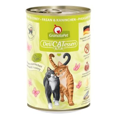 GranataPet Våtfoder Delicatessen fasan och kanin, 6 x 400 g, för katter, kattmat för finsmakare, foder utan spannmål och utan sockertillsatser GranataPet Våtfoder Delicatessen fasan och kanin, 6 x 400 g, för katter, kattmat för finsmakare, foder utan spannmål och utan sockertillsatser
