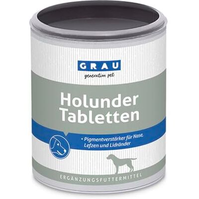 Grau Flädertabletter för pigmentering av hårlös hud, tillskottsfoder för hundar, originalprodukt, 1-pack (1 x 500 stycken) Grau Flädertabletter för pigmentering av hårlös hud, tillskottsfoder för hundar, originalprodukt, 1-pack (1 x 500 stycken)