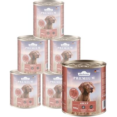 Dehner Premium hundmat, våt mat spannmålsfritt, för vuxna hundar, nötkött/kalkon, 6 x 800 g burk (4,8 kg) Dehner Premium hundmat, våt mat spannmålsfritt, för vuxna hundar, nötkött/kalkon, 6 x 800 g burk (4,8 kg)