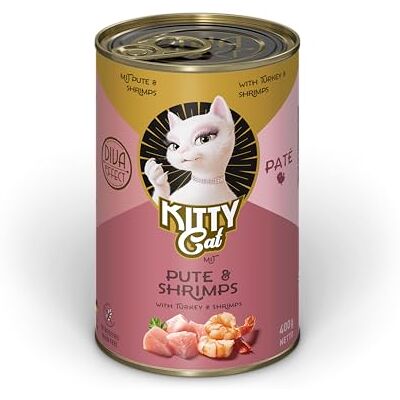 KITTY Cat Paté Turkiet & räkor, 6 x 400 g, våtfoder för katter, spannmålsfritt kattfoder med taurin, laxolja och grön läppskal, komplett foder med hög kötthalt, tillverkad i Tyskland KITTY Cat Paté Turkiet & räkor, 6 x 400 g, våtfoder för katter, spannmålsfritt kattfoder med taurin, laxolja och grön läppskal, komplett foder med hög kötthalt, tillverkad i Tyskland