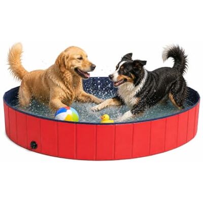 lionto Hundpool vikbar i reptåligt PVC-material, Ø 120 cm, höjd 30 cm, halkfri botten & avtappningsventil för snabb tömning, ingen pump behövs, robust hundpool, blå/röd lionto Hundpool vikbar i reptåligt PVC-material, Ø 120 cm, höjd 30 cm, halkfri botten & avtappningsventil för snabb tömning, ingen pump behövs, robust hundpool, blå/röd