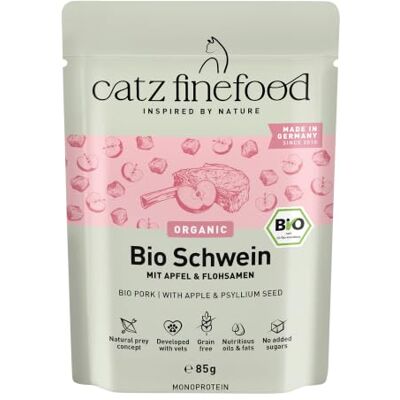 Catz finefood Organic Bio kattmat gris – monoprotein våtfoder i ekologisk kvalitet för katter – artlämplig kost med 94% köttinnehåll – Made in Germany (6 x 85 g) Catz finefood Organic Bio kattmat gris – monoprotein våtfoder i ekologisk kvalitet för katter – artlämplig kost med 94% köttinnehåll – Made in Germany (6 x 85 g)