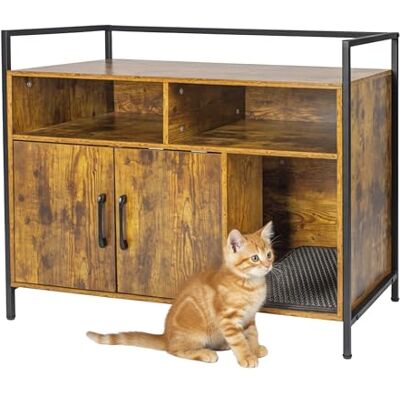 Relaxdays Kattskåp för kattlåda, med kattlåda, förvaringsutrymme, HBT: 74 x 90 x 45 cm, katthus, brun/svart Relaxdays Kattskåp för kattlåda, med kattlåda, förvaringsutrymme, HBT: 74 x 90 x 45 cm, katthus, brun/svart