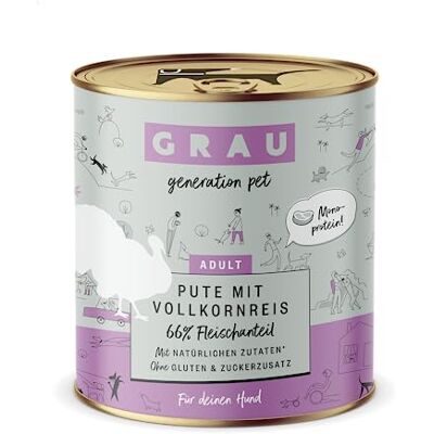 Grau Våtfoder med kalkon och fullkornsris för vuxna hundar, monoprotein, glutenfritt, originalprodukt, 6-pack (6 x 800 g) Grau Våtfoder med kalkon och fullkornsris för vuxna hundar, monoprotein, glutenfritt, originalprodukt, 6-pack (6 x 800 g)