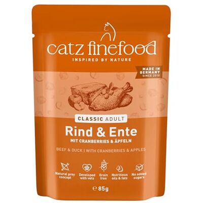 Catz finefood N 23 nötning och anka fin kostnad kattfoder vått, förfinat med tranberry och aloe vera. 16 x 85 g påse, 1,36 kg Catz finefood N 23 nötning och anka fin kostnad kattfoder vått, förfinat med tranberry och aloe vera. 16 x 85 g påse, 1,36 kg