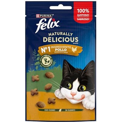 Felix Purina Naturally Delicious, mellanmål, pris för katt med kyckling, 8 påsar på 50 g Felix Purina Naturally Delicious, mellanmål, pris för katt med kyckling, 8 påsar på 50 g