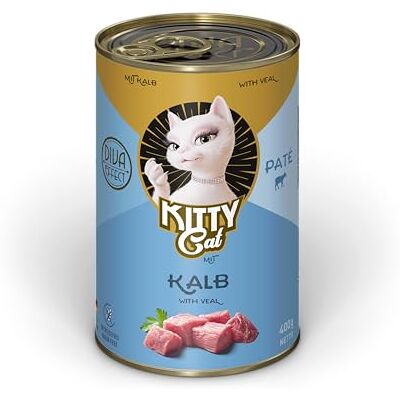 KITTY Cat Paté kalvkött, 6 x 400 g, våtfoder för katter, spannmålsfritt kattfoder med taurin, laxolja och grönläppskal, komplett foder med hög kötthalt, tillverkad i Tyskland KITTY Cat Paté kalvkött, 6 x 400 g, våtfoder för katter, spannmålsfritt kattfoder med taurin, laxolja och grönläppskal, komplett foder med hög kötthalt, tillverkad i Tyskland