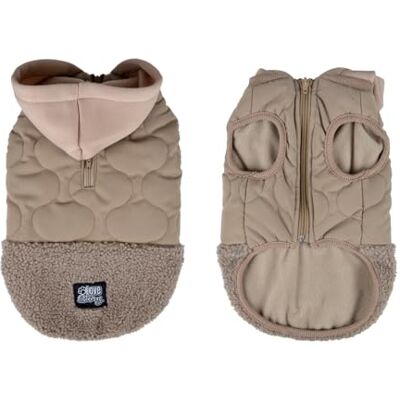 LOVE STORY , quiltad kappa med huva, dragkedja, teddy-fleece, storlek M, 35 cm, beige LOVE STORY , quiltad kappa med huva, dragkedja, teddy-fleece, storlek M, 35 cm, beige