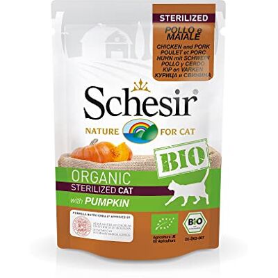 Schesir Cat Bio steriliserad kyckling och gris med pumpa våt kattmat för steriliserade katter, 16 påsar x 85 g Schesir Cat Bio steriliserad kyckling och gris med pumpa våt kattmat för steriliserade katter, 16 påsar x 85 g