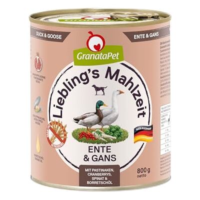 GranataPet Favoritmåltid anka & gås, våt mat för hundar, hundmat utan spannmål och utan sockertillsatser, helfoder, 12 x 800 g GranataPet Favoritmåltid anka & gås, våt mat för hundar, hundmat utan spannmål och utan sockertillsatser, helfoder, 12 x 800 g