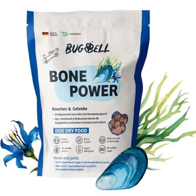 BugBell 800 g hundmat torr spannmålsfri, för ben och ledstöd, för artros, patellaluxation, med grönläppmussla och spirulina och pilbark och djävulsklo BugBell 800 g hundmat torr spannmålsfri, för ben och ledstöd, för artros, patellaluxation, med grönläppmussla och spirulina och pilbark och djävulsklo
