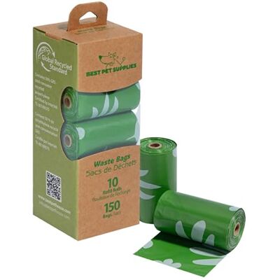 Best Pet Supplies Bästa husdjurstillbehör, bajspåsar för hundar, 50% återvunnet innehåll hundavfallspåsar på rullar, passar alla bajspåsar för koppel 150 Count, grön, oparfymerad Best Pet Supplies Bästa husdjurstillbehör, bajspåsar för hundar, 50% återvunnet innehåll hundavfallspåsar på rullar, passar alla bajspåsar för koppel 150 Count, grön, oparfymerad