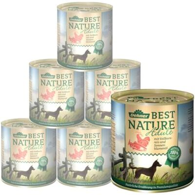 Dehner Best Nature hundmat, våtfoder spannmålsfritt, för vuxna hundar, lax/fjäderfä/ris, 6 x 800 g burk (4,8 kg) Dehner Best Nature hundmat, våtfoder spannmålsfritt, för vuxna hundar, lax/fjäderfä/ris, 6 x 800 g burk (4,8 kg)