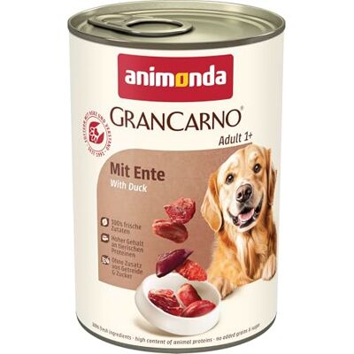 Grancarno animonda hundar våt mat med anka (6 x 400 g), kornfri hundmat utan socker, för vuxna hundar, med färska köttiga ingredienser Grancarno animonda hundar våt mat med anka (6 x 400 g), kornfri hundmat utan socker, för vuxna hundar, med färska köttiga ingredienser