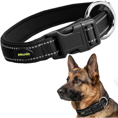 Peluvio Buddy Reflekterande Hundhalsband i Slitstark Nylon, Justerbart Halsband för Små Medelstora & Stora Hundar, Lätt och Vattentåligt med Metallspänne och Reflexsömmar, Tvättbart, (L, Svart) Peluvio Buddy Reflekterande Hundhalsband i Slitstark Nylon, Justerbart Halsband för Små Medelstora & Stora Hundar, Lätt och Vattentåligt med Metallspänne och Reflexsömmar, Tvättbart, (L, Svart)