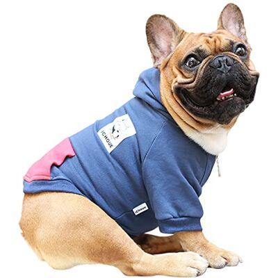iChoue Fransk bulldogg frenchie kläder huvtröjor för hundar mops engelsk Boston terrier mops pitbull corgi tröja kläder marinblå/XL iChoue Fransk bulldogg frenchie kläder huvtröjor för hundar mops engelsk Boston terrier mops pitbull corgi tröja kläder marinblå/XL