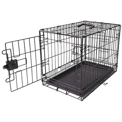 Amazon Basics Hållbar, hopfällbar metallbur till hund med bottenbricka, en dörr och avdelare, måtten är 60,96 x 45,72 x 50,8 cm, svart Amazon Basics Hållbar, hopfällbar metallbur till hund med bottenbricka, en dörr och avdelare, måtten är 60,96 x 45,72 x 50,8 cm, svart