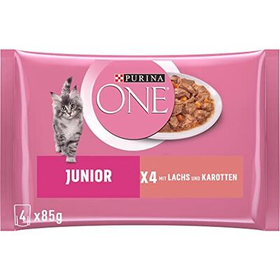 PURINA ONE Junior kattunge mat våt, delikata bitar i sås med lax och morötter, 12-pack (12 x 4 à 85 g) PURINA ONE Junior kattunge mat våt, delikata bitar i sås med lax och morötter, 12-pack (12 x 4 à 85 g)