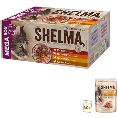 Shelma katt våt mat kött megapack med sorterna nötkött, kalkon, kyckling och anka – spannmålsfri helfoder med hög kötthalt – 40 x 85 g (3,4 kg) Shelma katt våt mat kött megapack med sorterna nötkött, kalkon, kyckling och anka – spannmålsfri helfoder med hög kötthalt – 40 x 85 g (3,4 kg)