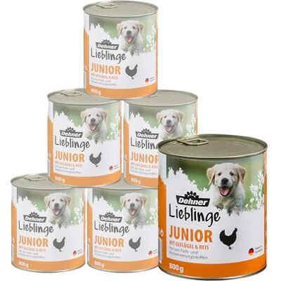 Dehner hundmat, våt mat vitaminrik, för valpar och unga hundar, fjäderfä/ris, 6 x 800 g burk (4,8 kg) Dehner hundmat, våt mat vitaminrik, för valpar och unga hundar, fjäderfä/ris, 6 x 800 g burk (4,8 kg)