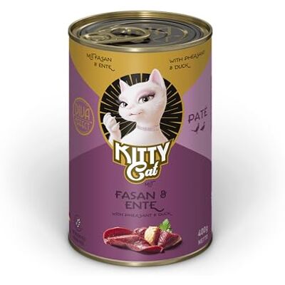 KITTY Cat Paté Fasan & anka, 6 x 400 g, våtfoder för katter, spannmålsfritt kattfoder med taurin, laxolja och grönläppskal, komplett foder med hög kötthalt, tillverkad i Tyskland KITTY Cat Paté Fasan & anka, 6 x 400 g, våtfoder för katter, spannmålsfritt kattfoder med taurin, laxolja och grönläppskal, komplett foder med hög kötthalt, tillverkad i Tyskland
