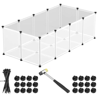 BAKAJI Litet husdjursstaket anpassningsbar plast med halkfritt golv, sektionsstaket, transparent bakgrund, marsvin, hamstrar, kaniner (143 x 73 x 46 cm) BAKAJI Litet husdjursstaket anpassningsbar plast med halkfritt golv, sektionsstaket, transparent bakgrund, marsvin, hamstrar, kaniner (143 x 73 x 46 cm)