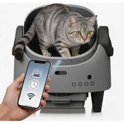 Garvee automatisk självrengörande kattlåda med toppingång smart toalett öppen design XXL för stora katter, avancerat säkerhetssystem och appövervakning, cool grå Garvee automatisk självrengörande kattlåda med toppingång smart toalett öppen design XXL för stora katter, avancerat säkerhetssystem och appövervakning, cool grå