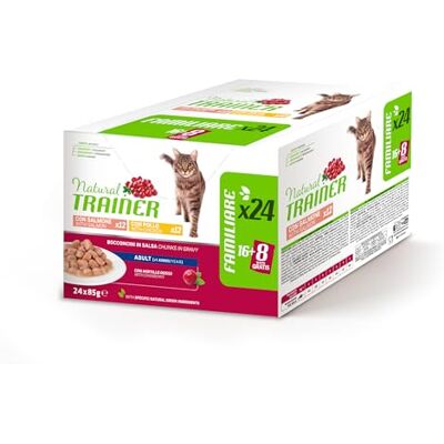 Trainer Fuktig mat för vuxna katter Flerpack Kyckling & Lax 24x85g Trainer Fuktig mat för vuxna katter Flerpack Kyckling & Lax 24x85g