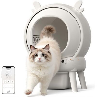 GarveeHome Självrengörande kattlåda, 65 L automatisk kattlåda med 9 säkerhetssensorer, 2,4 GHZ applikationskontroll, klämskydd, säker och automatisk kattlåda GarveeHome Självrengörande kattlåda, 65 L automatisk kattlåda med 9 säkerhetssensorer, 2,4 GHZ applikationskontroll, klämskydd, säker och automatisk kattlåda