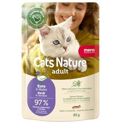 MERA Cats Nature Anka Premium kattmat våt 12 x 85 g utan socker och spannmål vuxna katter, våtfoder, hög kötthalt våt kattmat MERA Cats Nature Anka Premium kattmat våt 12 x 85 g utan socker och spannmål vuxna katter, våtfoder, hög kötthalt våt kattmat