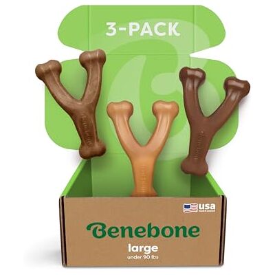 Benebone Stor 3-pack, önskeben hållbar hund tuggleksak för Aggressiva tuggare, äkta bacon, kyckling, jordnötssmör, tillverkad i USA, flerpack Benebone Stor 3-pack, önskeben hållbar hund tuggleksak för Aggressiva tuggare, äkta bacon, kyckling, jordnötssmör, tillverkad i USA, flerpack