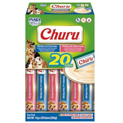 INABA Churu Krämig hundgodis med kyckling och skaldjur – 20 stavar 14 g – kalorifattiga, mjuka och läckra hundbitar, utan konserveringsmedel eller konstgjorda färgämnen, Grain-Free INABA Churu Krämig hundgodis med kyckling och skaldjur – 20 stavar 14 g – kalorifattiga, mjuka och läckra hundbitar, utan konserveringsmedel eller konstgjorda färgämnen, Grain-Free