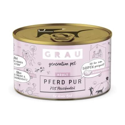 Grau Våtfoder med ren häst för vuxna hundar, monoprotein, originalprodukt, 6-pack (6 x 200 g) Grau Våtfoder med ren häst för vuxna hundar, monoprotein, originalprodukt, 6-pack (6 x 200 g)