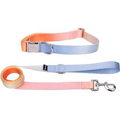FISURA Set med halsband och koppel för små och medelstora hundar med gradient mönster. Justerbart halsband och koppelset för original nylon FISURA Set med halsband och koppel för små och medelstora hundar med gradient mönster. Justerbart halsband och koppelset för original nylon