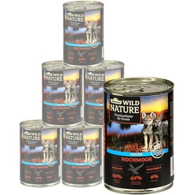 Dehner Wild Nature hundmat hög moor, våtfoder spannmålsfri/sockerfri, för valpar och unga hundar, fåglar/anka, 6 x 400 g burk (2,4 kg) Dehner Wild Nature hundmat hög moor, våtfoder spannmålsfri/sockerfri, för valpar och unga hundar, fåglar/anka, 6 x 400 g burk (2,4 kg)