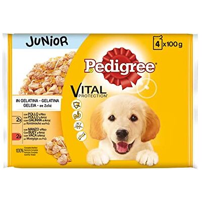 Pedigree Våtfoder för hundar Junior, smak av kyckling och oxe med geléris, multipack (13 förpackningar x 4 påsar x 100 g) Pedigree Våtfoder för hundar Junior, smak av kyckling och oxe med geléris, multipack (13 förpackningar x 4 påsar x 100 g)