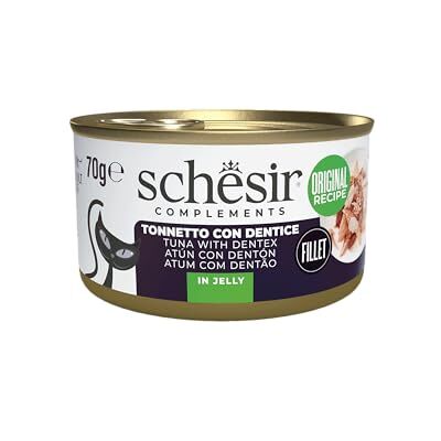 Schesir in Jelly, tonnät med tand 12 x 70 g burk, komplett våtfoder för katter, grymhetsfri, konserveringsfri, hållbart fiskeläge Schesir in Jelly, tonnät med tand 12 x 70 g burk, komplett våtfoder för katter, grymhetsfri, konserveringsfri, hållbart fiskeläge