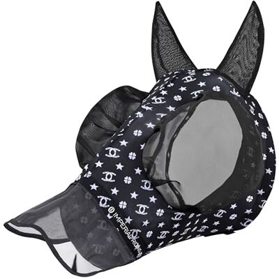 Imperial Riding Flugmask "Trail Ride" med nässkydd, svart AOP, Cob Imperial Riding Flugmask "Trail Ride" med nässkydd, svart AOP, Cob