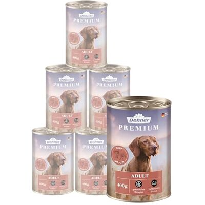 Dehner Premium hundfoder för vuxna, nötkött och kalkon, 6 x 400 g (2 400 g) Dehner Premium hundfoder för vuxna, nötkött och kalkon, 6 x 400 g (2 400 g)